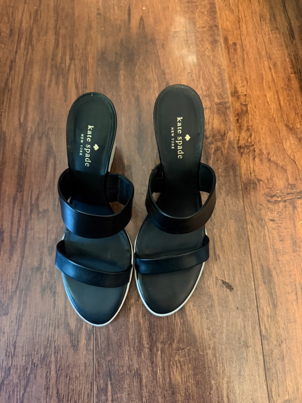 Kate Spade Duo Slide Wedge Sandals,‎ Black/White, 9.5M